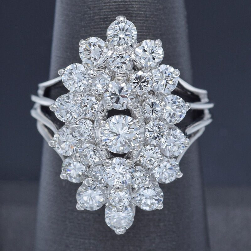 Vintage 14K White Gold 3.24 TCW Diamond Cluster Cocktail Ring 7.7 Grams Sz 6.75
