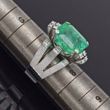 Vintage 14K White Gold 8.38 Ct Emerald & 0.64 TCW Diamond Cocktail Ring 12.7G