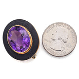 Antique 14K Yellow Gold 13.78 Carat Amethyst Enamel Mourning Brooch Pin