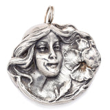 Vintage Henryk Winograd HW 999 Fine Silver Repoussé Woman & Flower Pendant