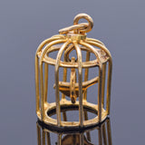 Vintage 14K Yellow Gold Bird in Birdcage Charm Pendant 1.8 Grams
