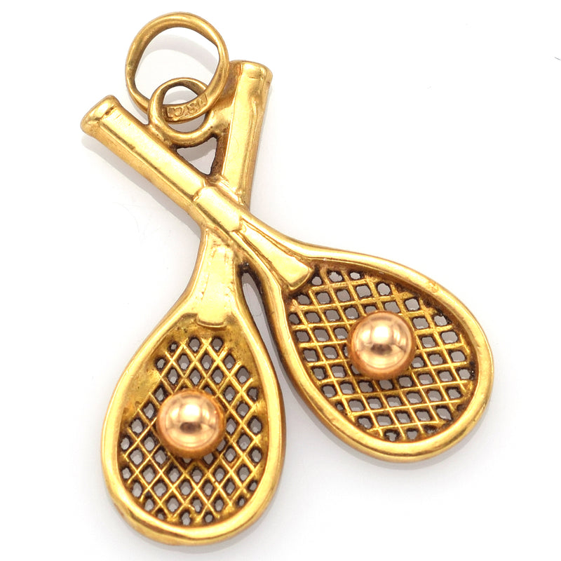 Vintage 18K Yellow Gold Tennis Charm Pendant