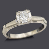 Vintage 14K White Gold 0.23 Carat Old Euro Diamond Solitaire Band Ring