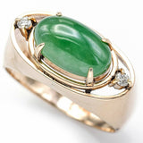 Vintage 14K Yellow Gold 2.61 Ct Green Jade & Diamond Band Ring