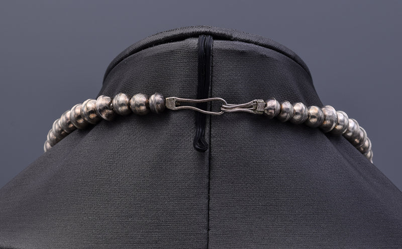 Vintage Sterling Silver Rhodochrosite Southwest Squash Blossom Necklace