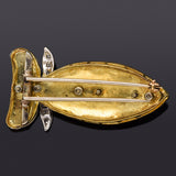 Antique 18K Gold & Platinum Garnet & 0.97 TCW Diamond Blue Enamel Brooch Pin