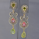 Antique 14K Gold Italian Hand-Made Multi-Stone & 0.80 TCW Diamond Dangle Earrings