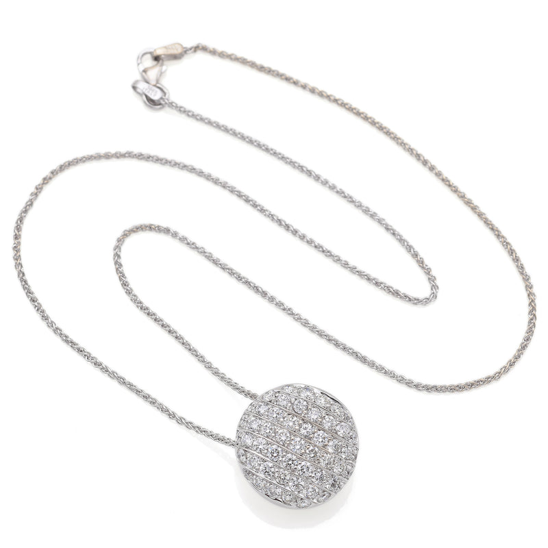 Estate 18K White Gold 3.06 TCW Diamond Circle Pendant Slider Necklace