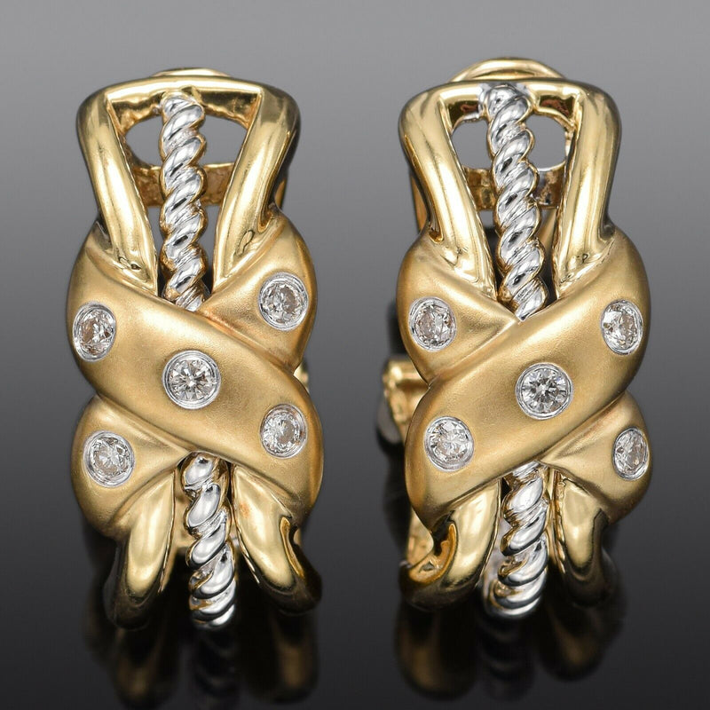 Vintage 14K Gold Diamond Omega-Back Drop Earrings 7.8 Grams 20.5 x 9.2 mm