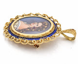 Antique 14K Gold Diamond & Ruby Italy Hand Painted Portrait Brooch Pendant