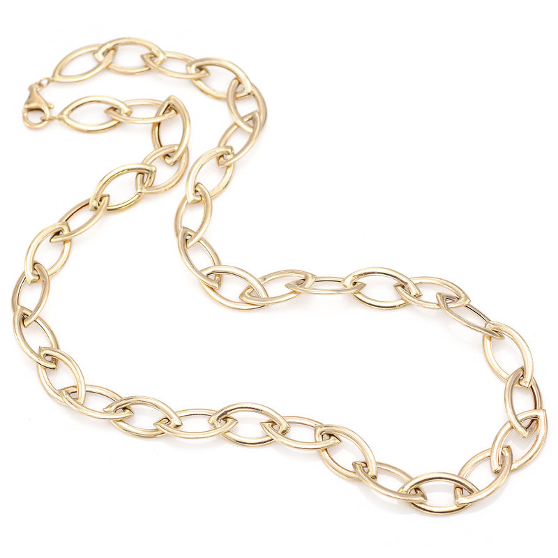 Vintage 14K Yellow Gold 10 mm Marquise Link Chain Necklace 20 Inches