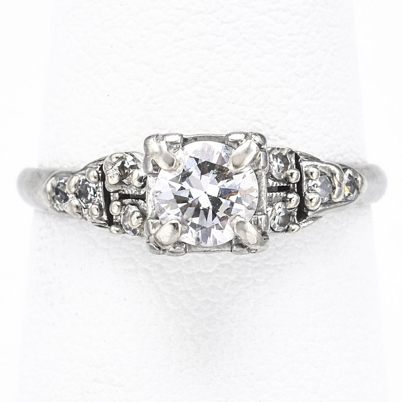 Antique 18K White Gold 0.57 TCW Diamond Art Deco Band Ring