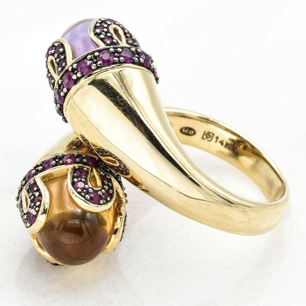 Estate 14K Yellow Gold Amethyst, Citrine, & Ruby Wrap Ring