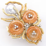 Vintage 14K Gold Orange Jade, Sea Pearl & Diamond Brooch Pin Pendant