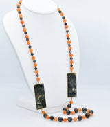 Vintage 14K Yellow Gold Moss Agate & Carnelian Strand Beaded Necklace
