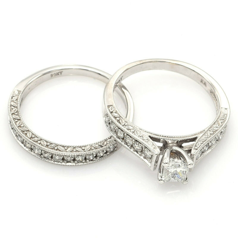 Vintage 14K White Gold 1.01 TCW Diamond Band Ring Set