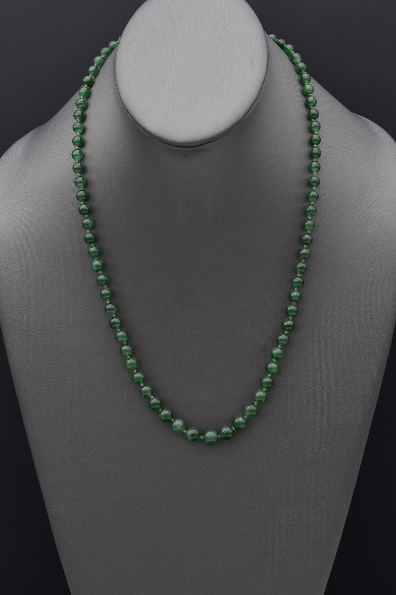 GIA Antique Platinum Translucent Green Omphacite Jade & Diamond Beaded Necklace