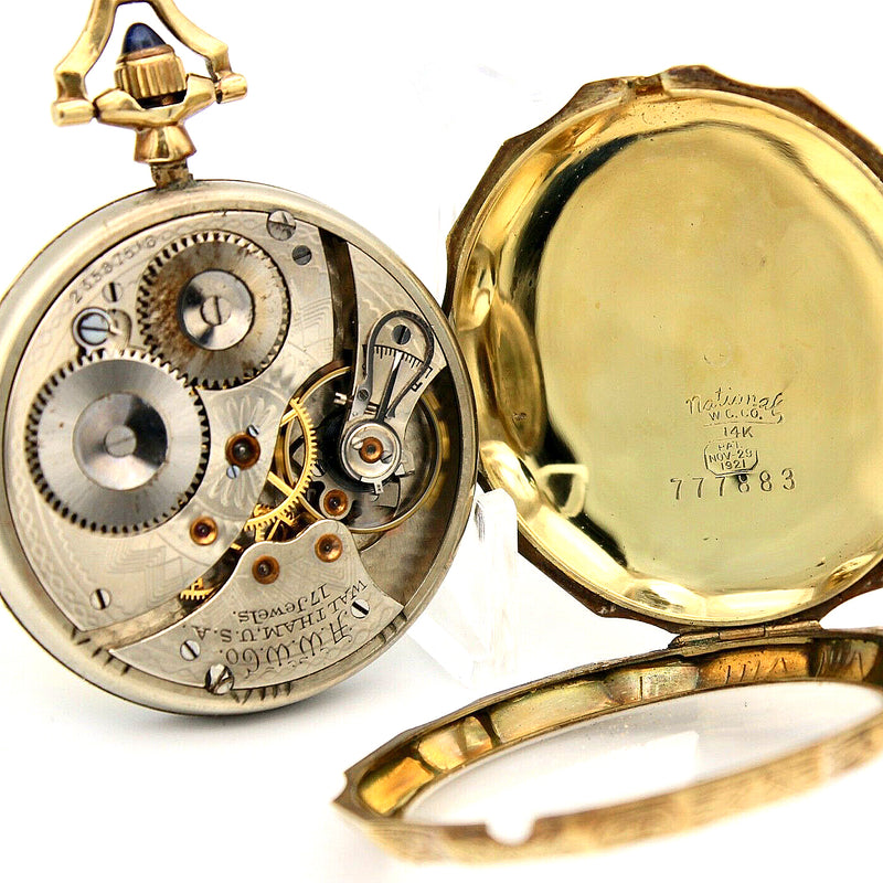 Antique 14K Yellow Gold 1920 Waltham Pocket Watch Open Face Crown Set 17 Jewel