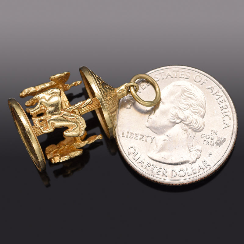 Vintage 14K Yellow Gold Movable Carousel Charm Pendant 8.3 Grams