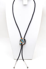 Vintage Raymond Quam Zuni Sterling Silver Multi-Stone Bolo Tie