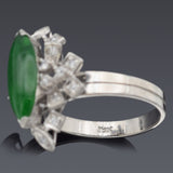 Vintage 18K White Gold Imperial Green Jade & Diamond Cocktail Ring