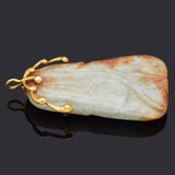 Vintage 14K Yellow Gold Pale Green Red Jade Large Carved Fruit Pendant 52.6Grams