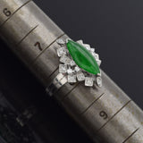 Vintage 18K White Gold Imperial Green Jade & Diamond Cocktail Ring