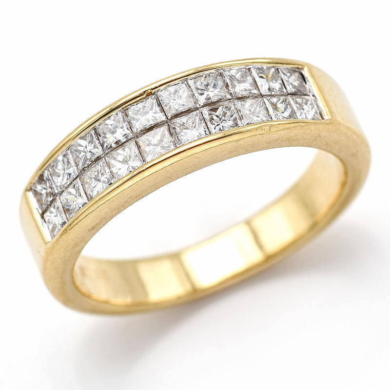 Vintage 14K Yellow Gold 1.20 TCW Diamond Two-Row Band Ring