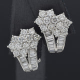 Vintage 18K White Gold 3.78 TCW Diamond Floral Omega Back Earrings