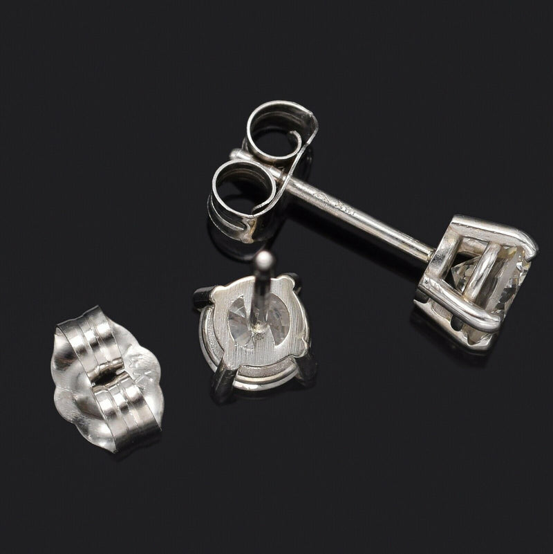 Vintage 14K White Gold 0.78 TCW Diamond Round Stud Earrings 4.5 mm I/J SI-2