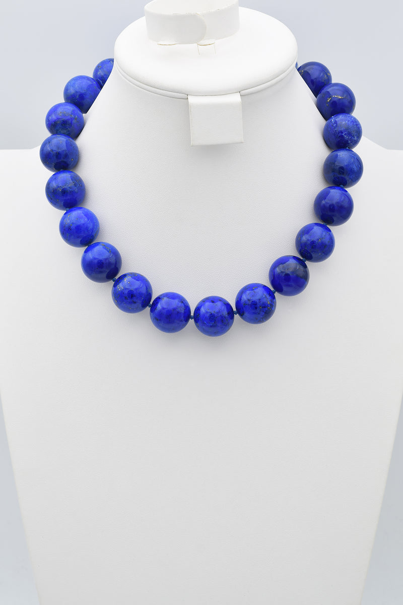Vintage 14K Yellow Gold Lapis Lazuli Beaded Strand Necklace