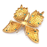 Vintage 18K Yellow Gold Turquoise & Ruby Butterfly Brooch Pin Pendant