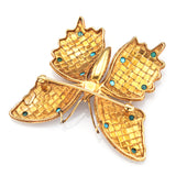 Vintage 18K Yellow Gold Turquoise & Ruby Butterfly Brooch Pin Pendant