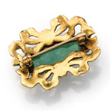 Antique 14K Yellow Gold Green Jade & Sea Pearl Enamel Brooch Pin