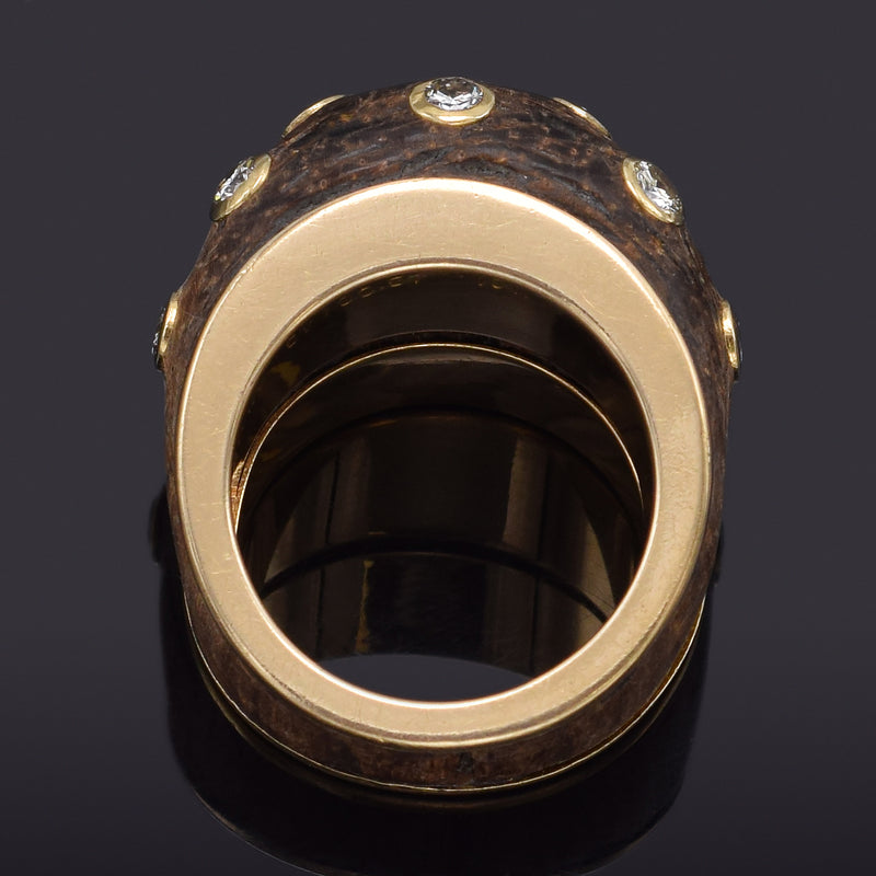 Van Cleef & Arpels 18K Gold 0.50 TCW Diamond & Carved Wood Dome Ring 9.2 Grams