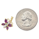 Vintage 14K Yellow Gold Ruby & Diamond Butterfly Pendant