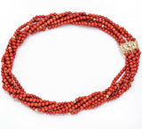 Vintage Red Coral 14k Gold Filled Multi-Strand Beaded Strand Necklace