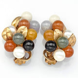 Ming's 14K Gold Multi-Color Jade & Sea Pearl Cluster Leaf Clip On Earrings