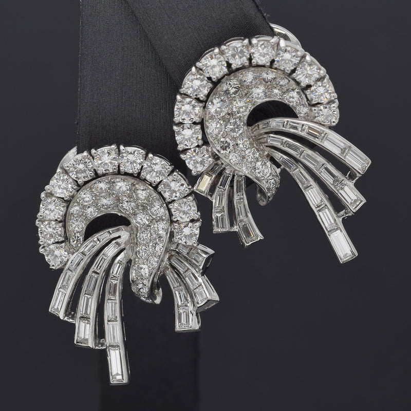 Vintage Platinum 4.87 TCW Diamond Clip on Earrings