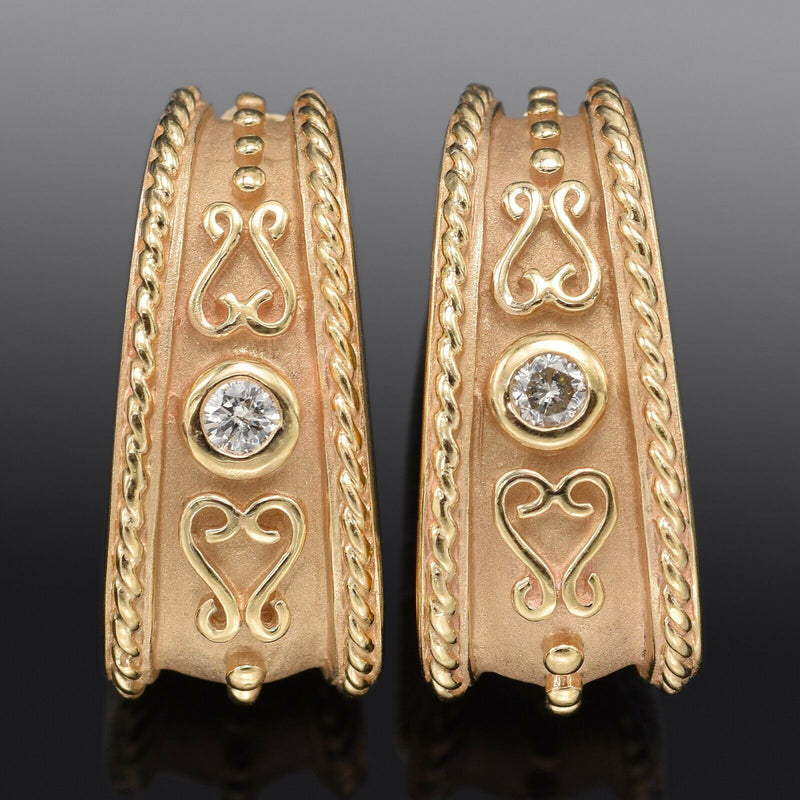Vintage 14K Yellow Gold Diamond Semi-Hoop Drop Earrings 9.7 Grams 22.7 x 10.4 mm