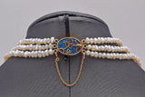 Vintage 14K Yellow Gold Sea Pearl Floral Enamel Beaded Multi-Strand Necklace