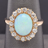 Antique 14K Yellow Gold Opal & 0.96 TCW Diamond Cocktail Ring 4.3 Grams Size 7