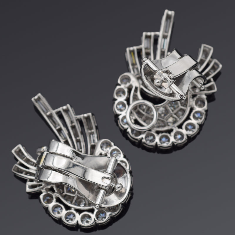 Vintage Platinum 4.87 TCW Diamond Clip on Earrings
