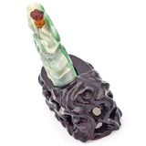 Antique Chinese Green Jade Carved Cabbage Snuff Bottle + Wood Stand 154.5 Grams