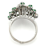 Vintage 8K White Gold Emerald & Diamond Geometric Cluster Band Ring