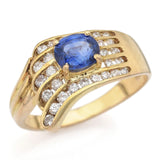 Vintage 14K Yellow Gold 1.09 Ct Sapphire & 0.38 TCW Diamond Band Ring Size 7