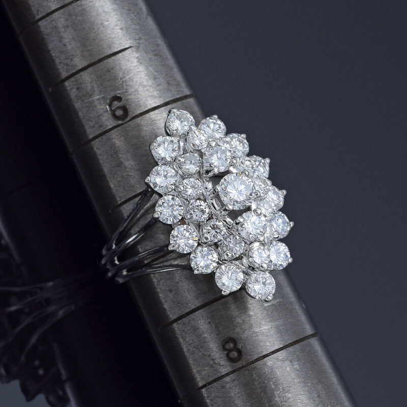 Vintage 14K White Gold 3.24 TCW Diamond Cluster Cocktail Ring 7.7 Grams Sz 6.75