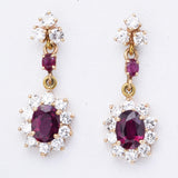 Vintage 14K Yellow Gold Ruby & Diamond Dangle Earrings