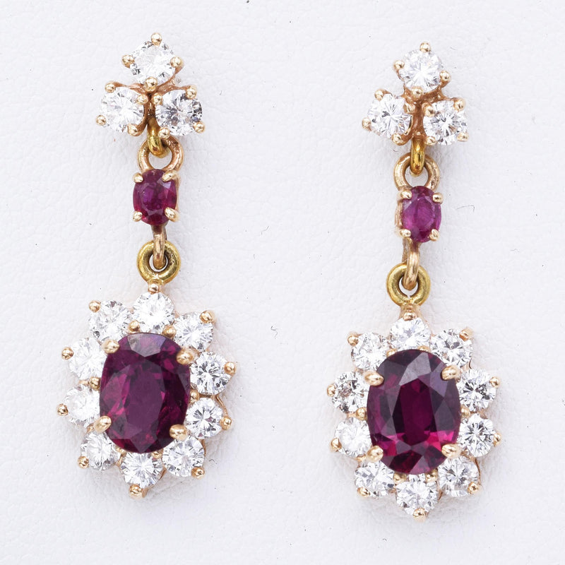 Vintage 14K Yellow Gold Ruby & Diamond Dangle Earrings