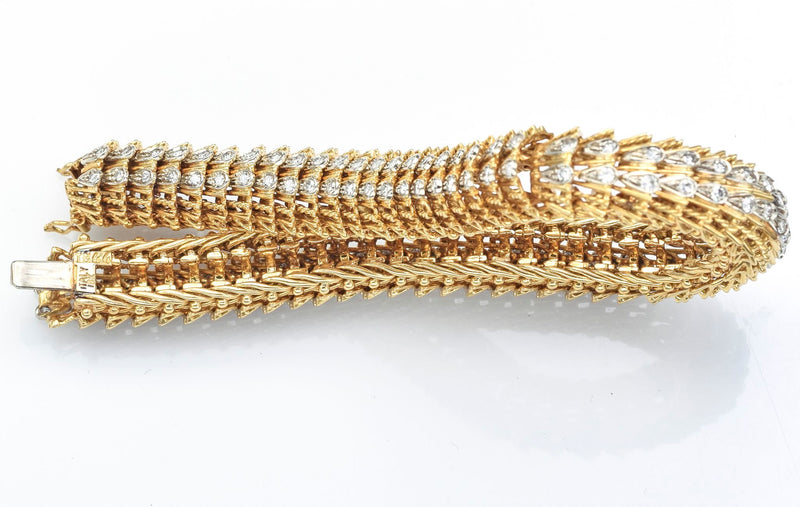 Vintage 18K Yellow Gold Single Cut Diamond Woven Link Bracelet